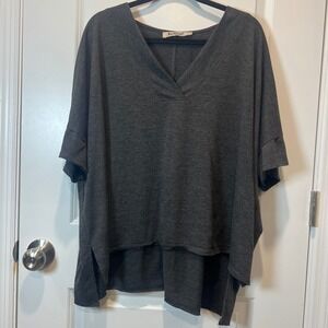 Three Bird Nest Charcoal Gray Oversized Dolman Sleeve V Neck‎ Tunic Top Shirt L